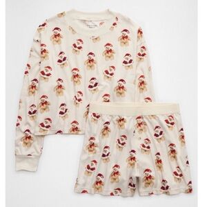 BNWT American Eagle Outfitters Christmas Teddy Bear Plush Pajama Set - Cream